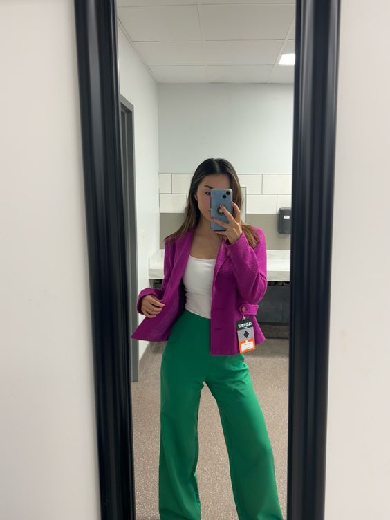 Green Pants with Pink Blazer